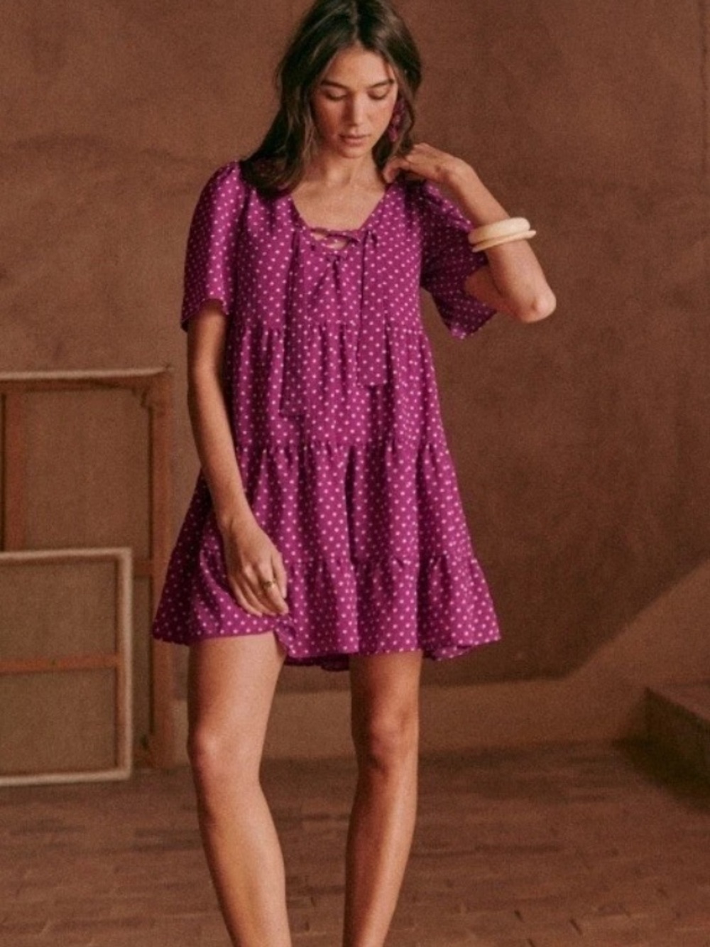 NEW Sezane Manoa Mini Dress Flowy Polka Dot Womens Size 12